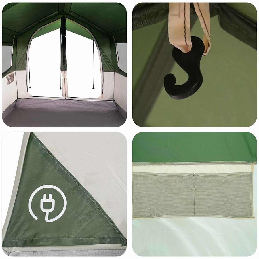 Gezinstent met dak met opslag Groen en Wit 324 x 255 x 230 cm