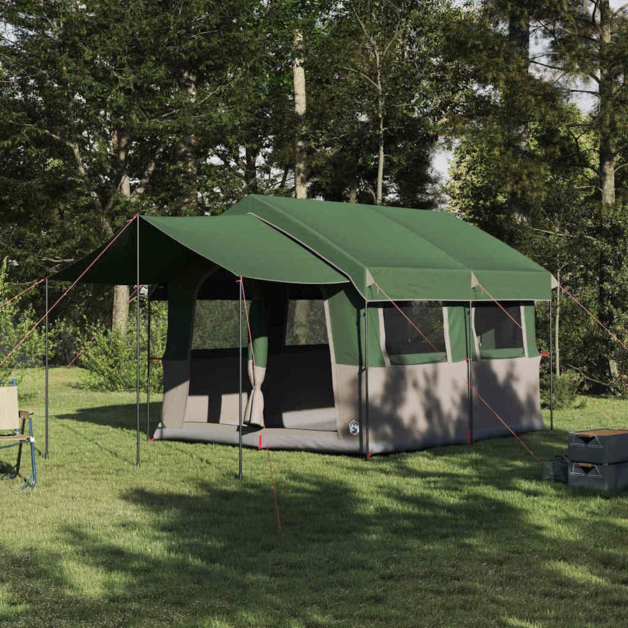 Gezinstent met dak met opslag Groen en Wit 324 x 255 x 230 cm