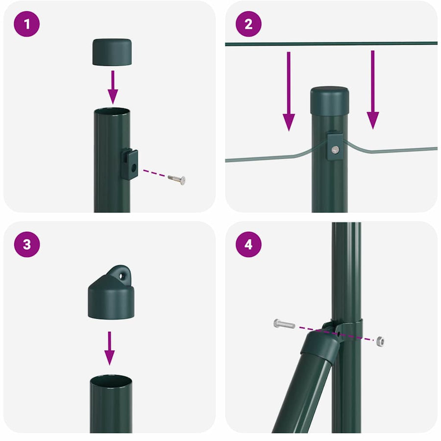 Afrasteringspaal 7 pcs Groen Staal