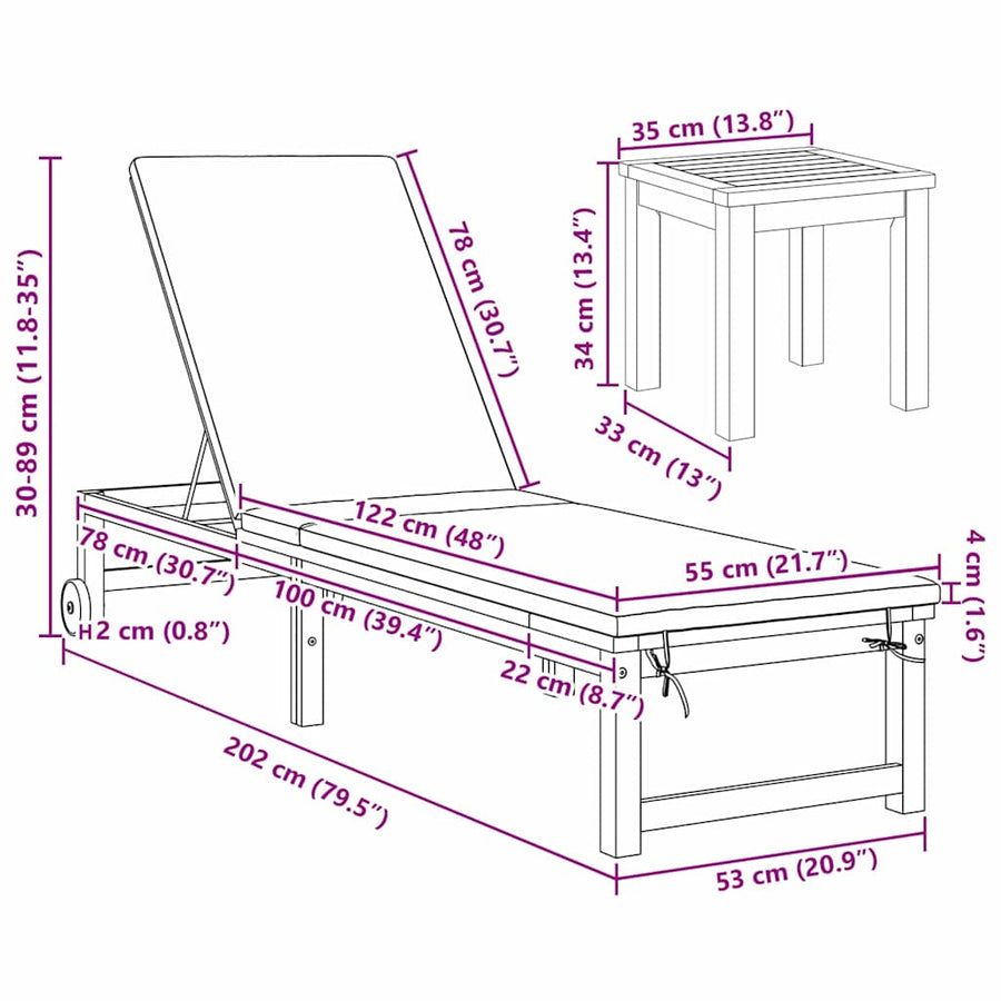 Ligstoel 2 Pcs Bruin 35 X 35 X 34Cm Massief Acaciahout