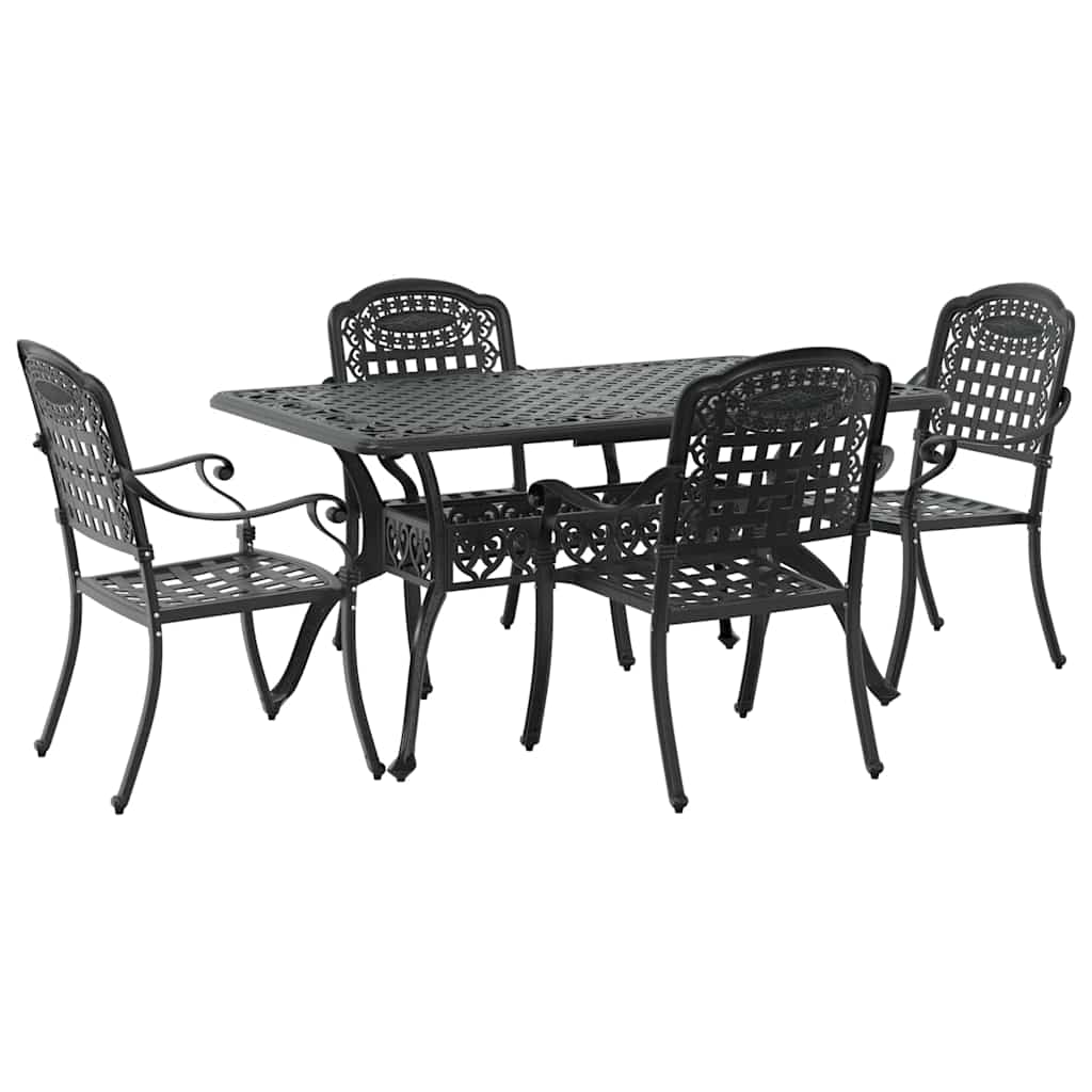 Tuin eettafelset 5 pcs Zwart Aluminium