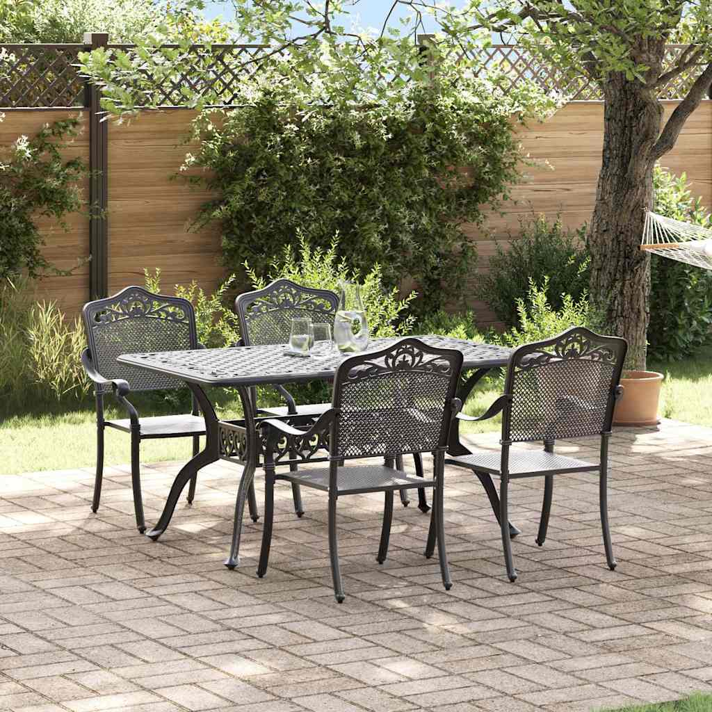 Tuin eettafelset 5 pcs Zwart Aluminium
