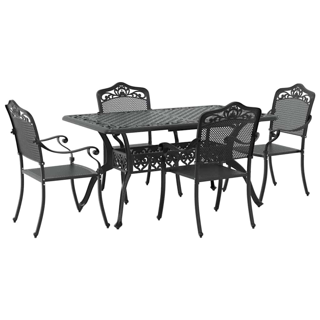 Tuin eettafelset 5 pcs Zwart Aluminium