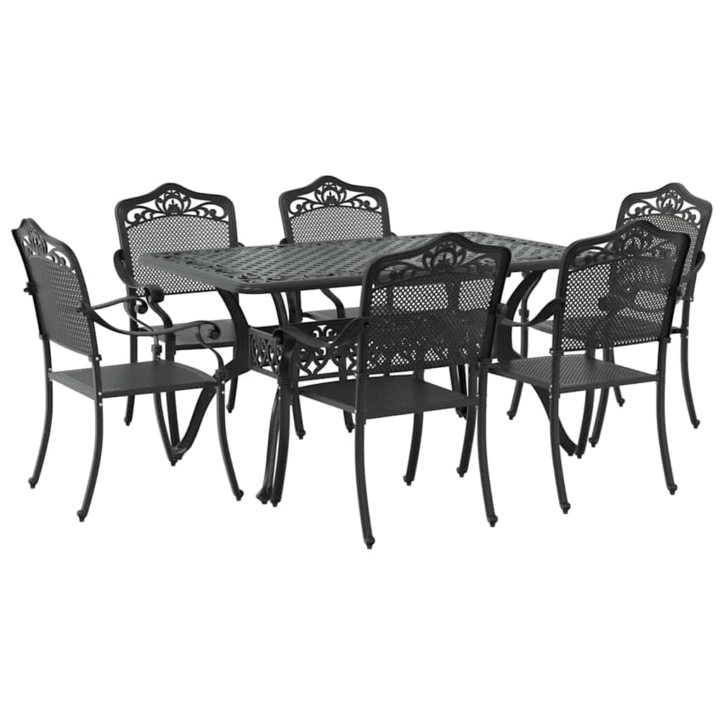 Tuin eettafelset 7 pcs Zwart Aluminium