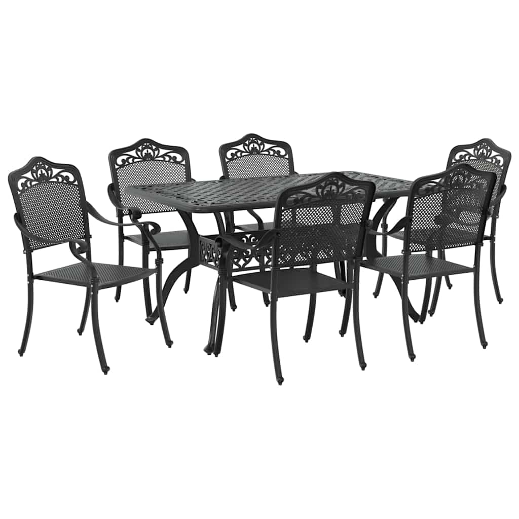 Tuin eettafelset 7 pcs Zwart Aluminium