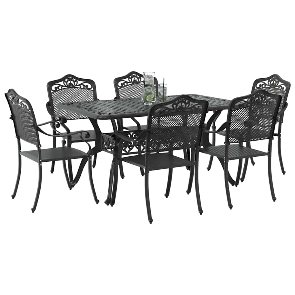 Tuin eettafelset 7 pcs Zwart Aluminium