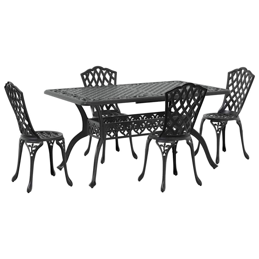 Tuin eettafelset 5 pcs Zwart Aluminium