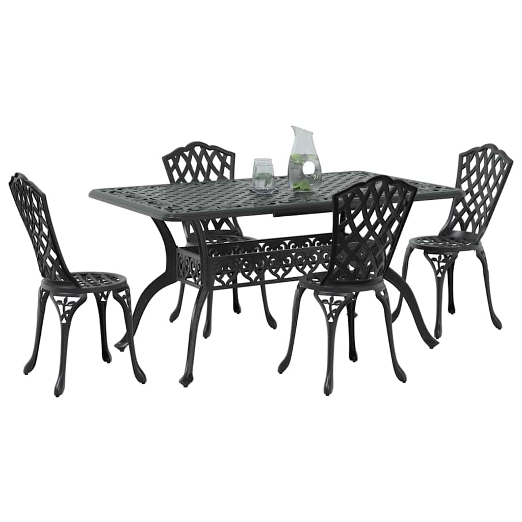 Tuin eettafelset 5 pcs Zwart Aluminium