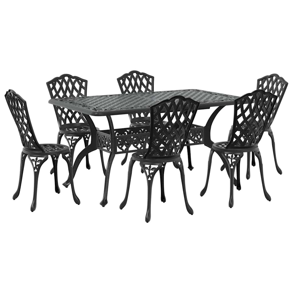 Tuin eettafelset 7 pcs Zwart Aluminium