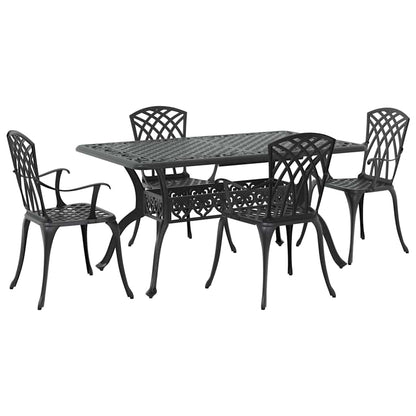 Tuin eettafelset 5 pcs Zwart Aluminium