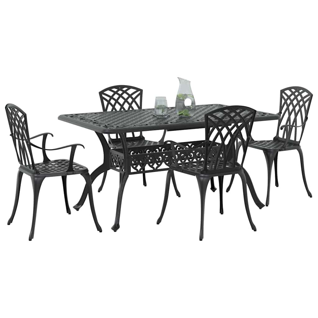 Tuin eettafelset 5 pcs Zwart Aluminium