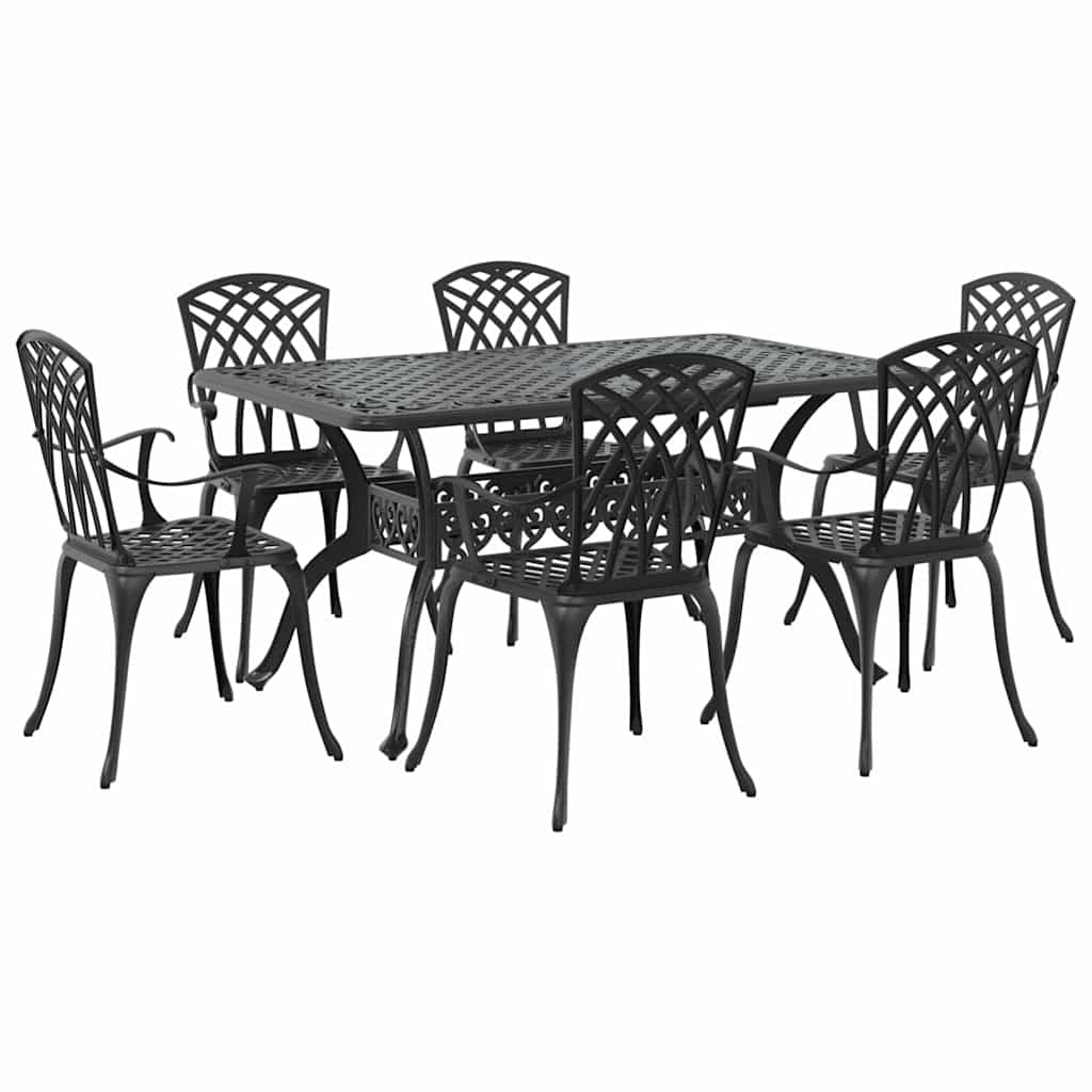 Tuin eettafelset 7 pcs Zwart Aluminium