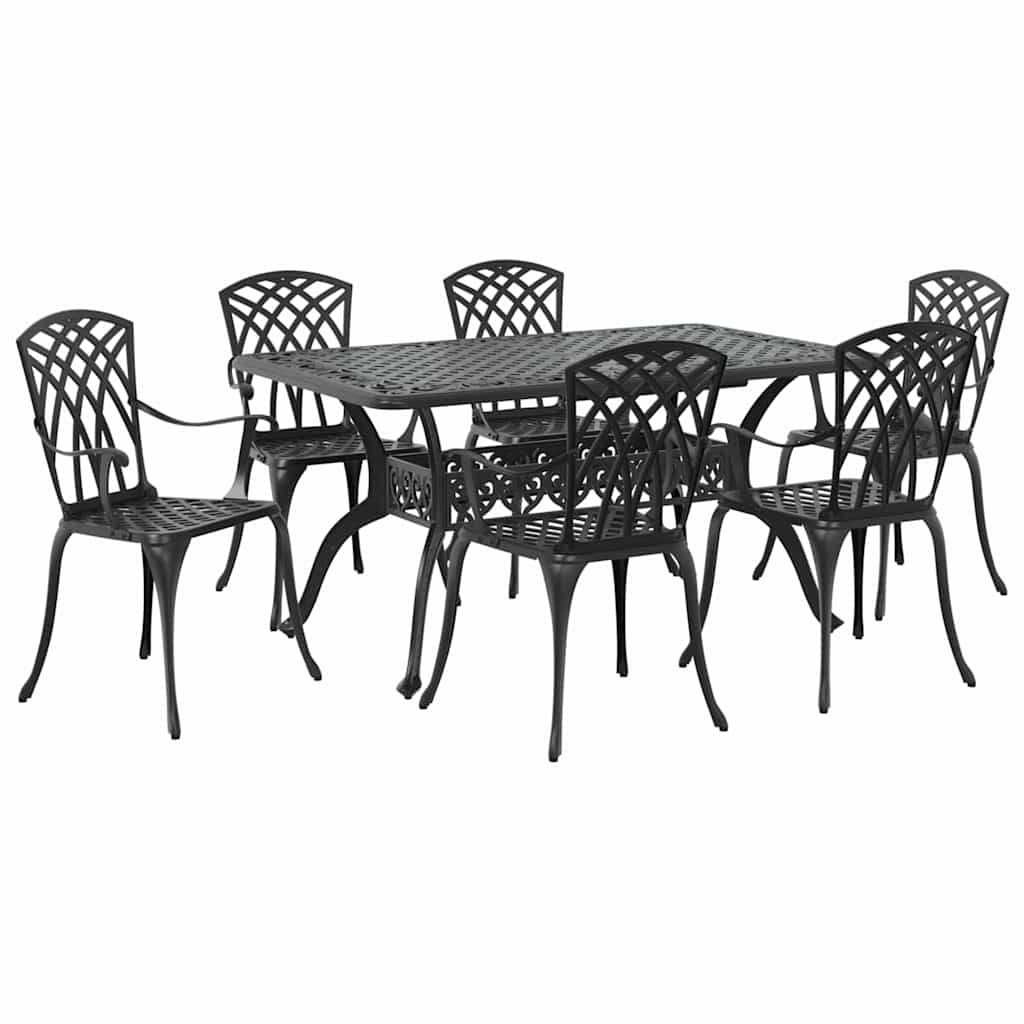 Tuin eettafelset 7 pcs Zwart Aluminium