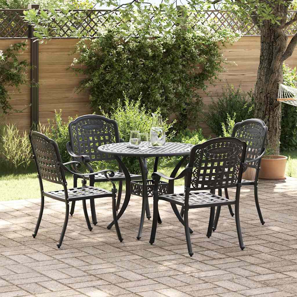 Tuin eettafelset 5 pcs Zwart Aluminium