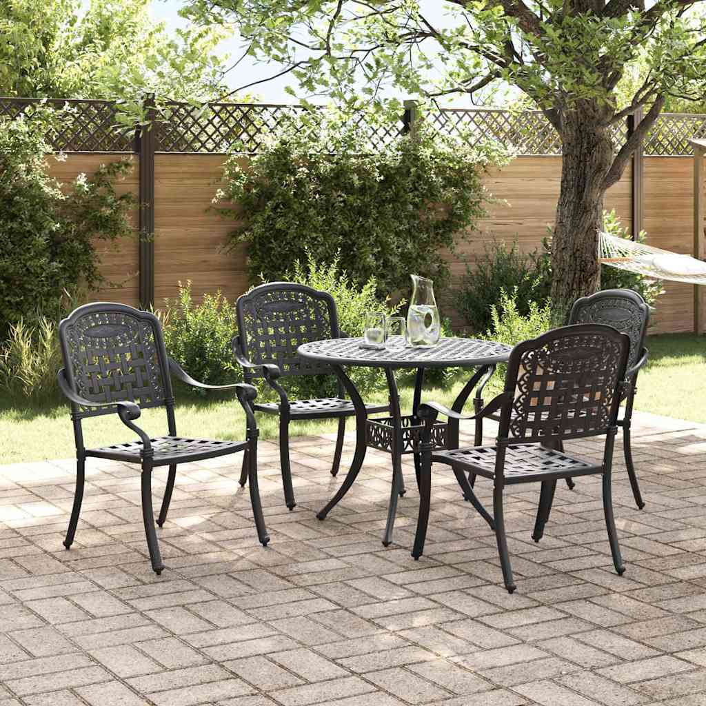 Tuin eettafelset 5 pcs Zwart Aluminium