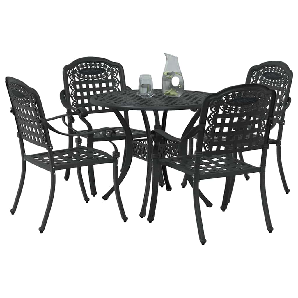 Tuin eettafelset 5 pcs Zwart Aluminium