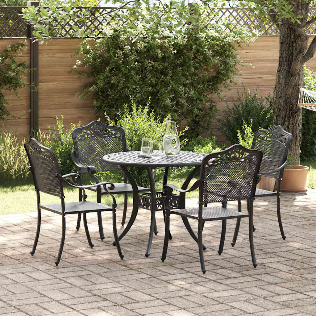 Tuin eettafelset 5 pcs Zwart Aluminium