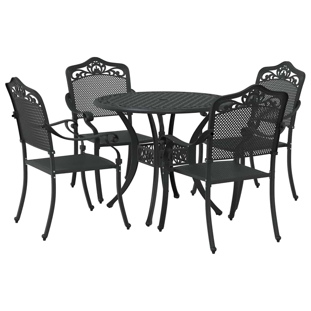 Tuin eettafelset 5 pcs Zwart Aluminium