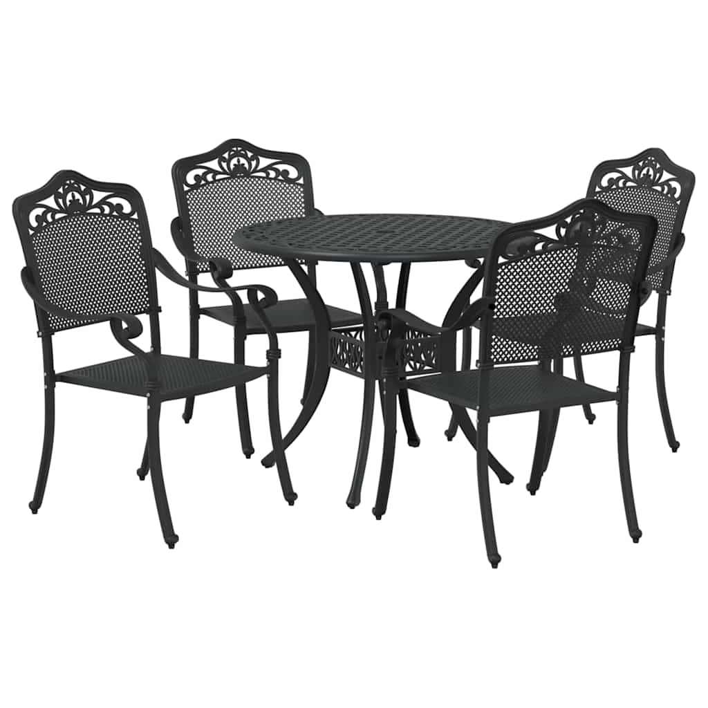 Tuin eettafelset 5 pcs Zwart Aluminium