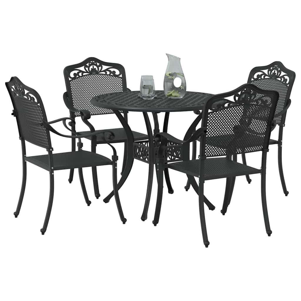 Tuin eettafelset 5 pcs Zwart Aluminium