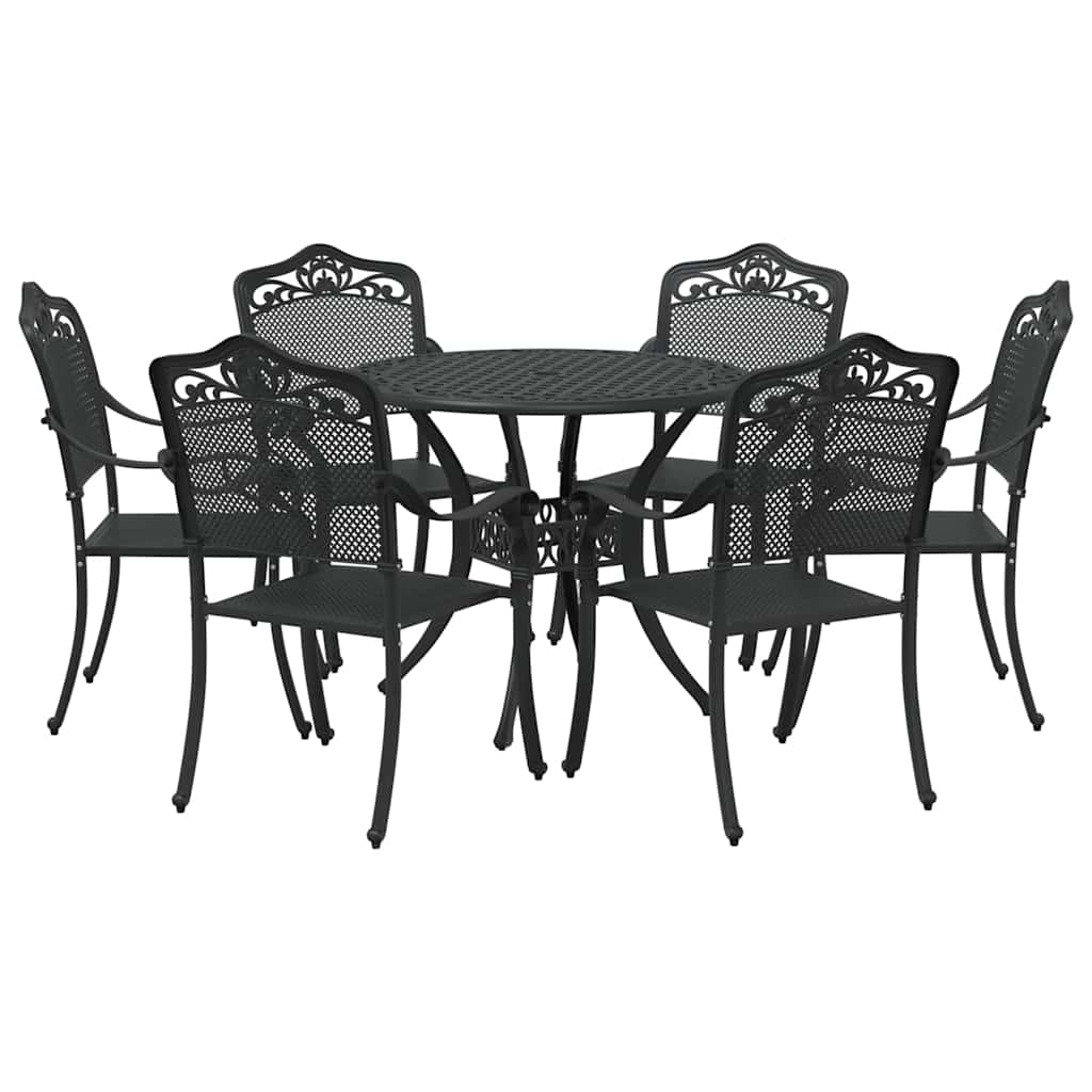 Tuin eettafelset 7 pcs Zwart Aluminium