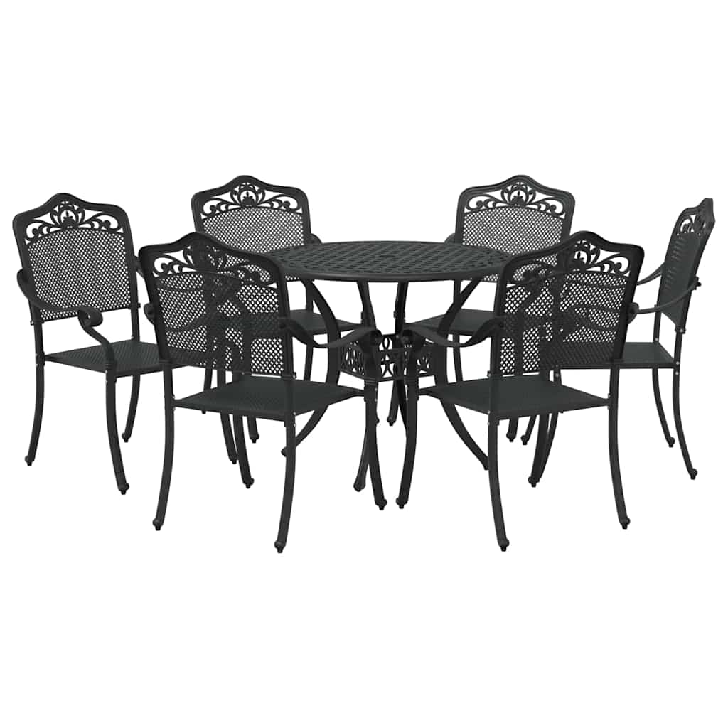 Tuin eettafelset 7 pcs Zwart Aluminium