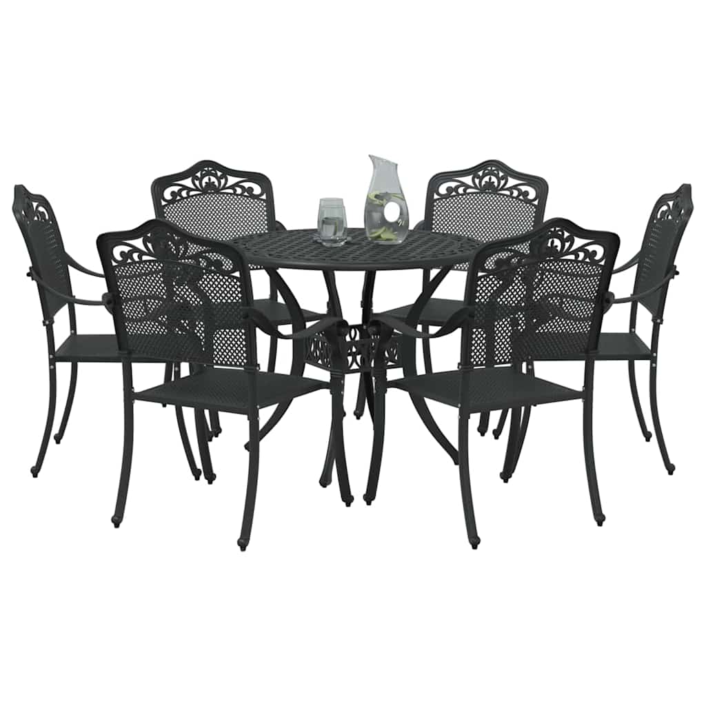 Tuin eettafelset 7 pcs Zwart Aluminium