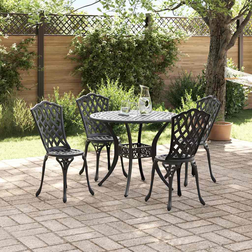 Tuin eettafelset 5 pcs Zwart Aluminium