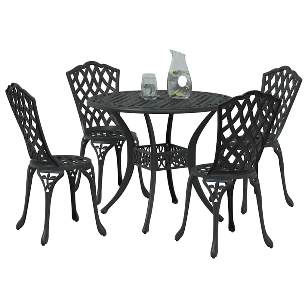 Tuin eettafelset 5 pcs Zwart Aluminium