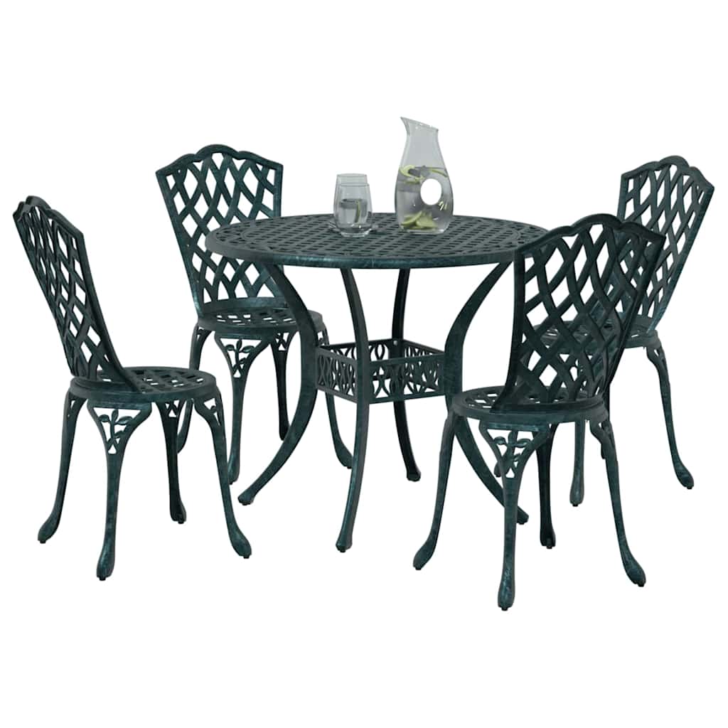 Tuin Eetset 5 Pcs 90 X 90 X 75 Cm Gegoten Aluminium Groen