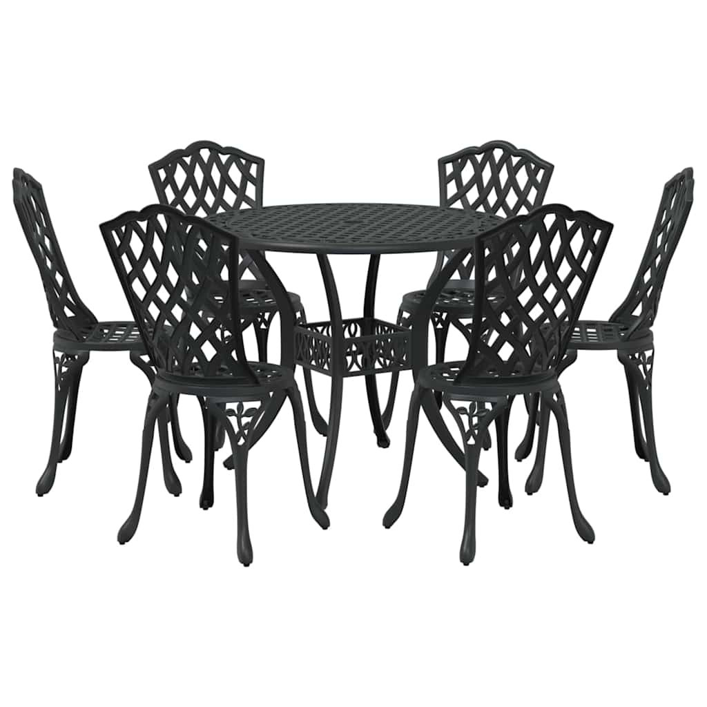 Tuin eettafelset 7 pcs Zwart Aluminium