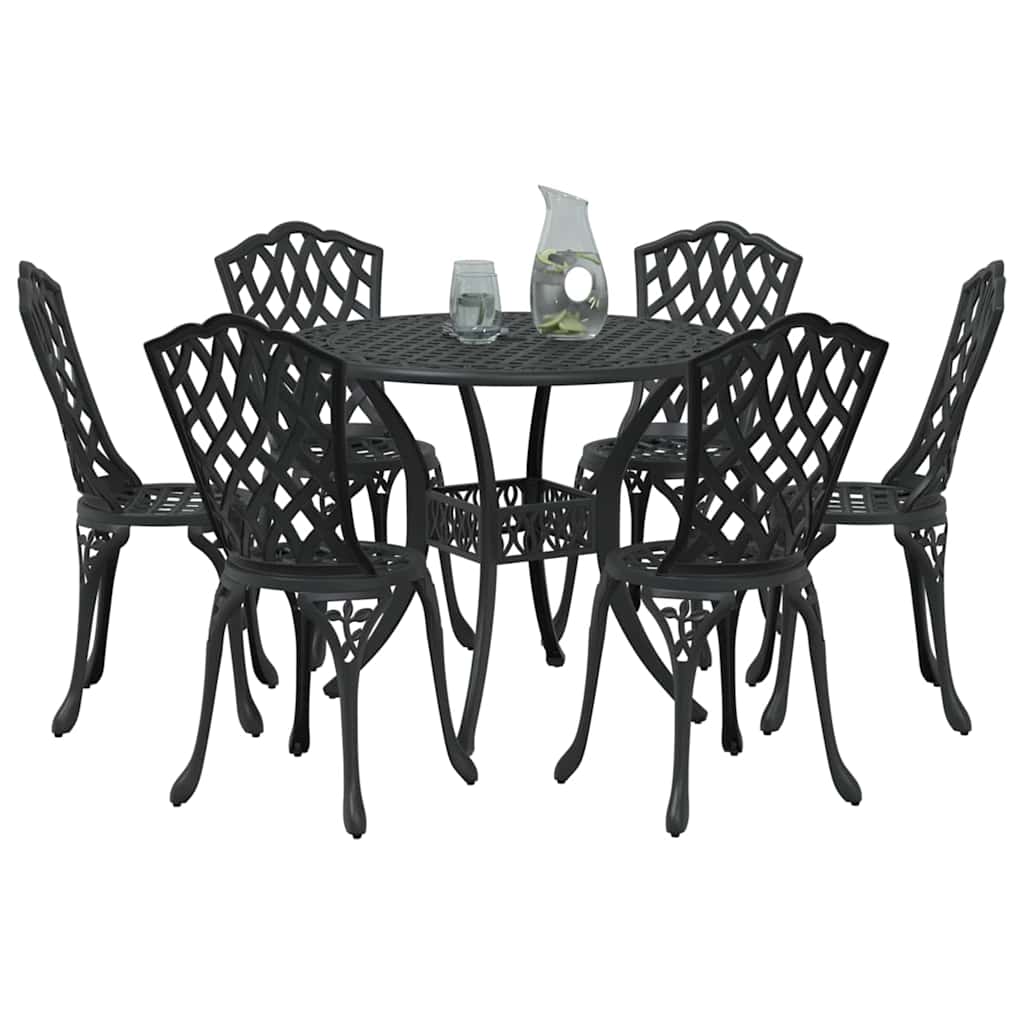 Tuin eettafelset 7 pcs Zwart Aluminium