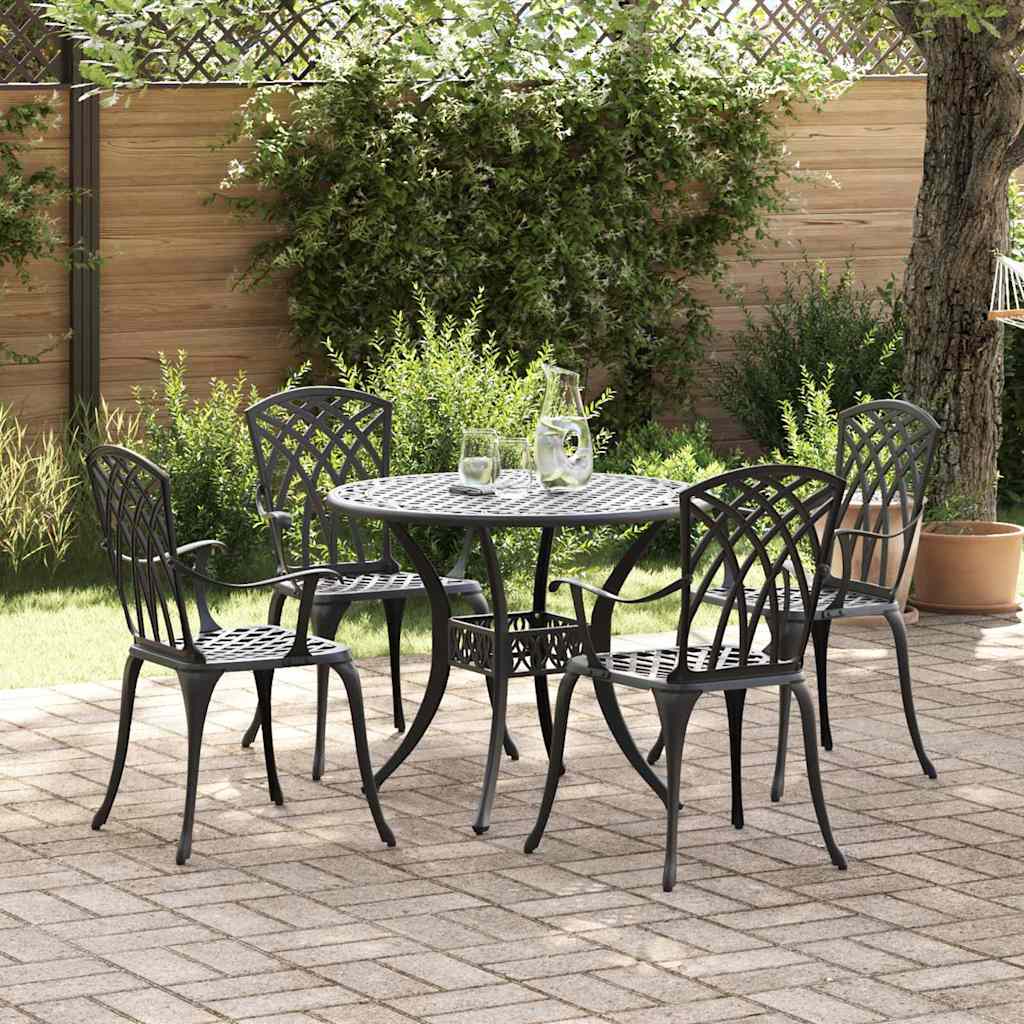 Tuin eettafelset 5 pcs Zwart Aluminium