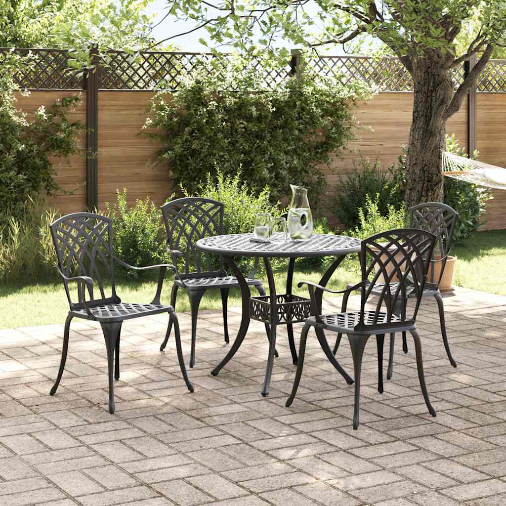 Tuin eettafelset 5 pcs Zwart Aluminium