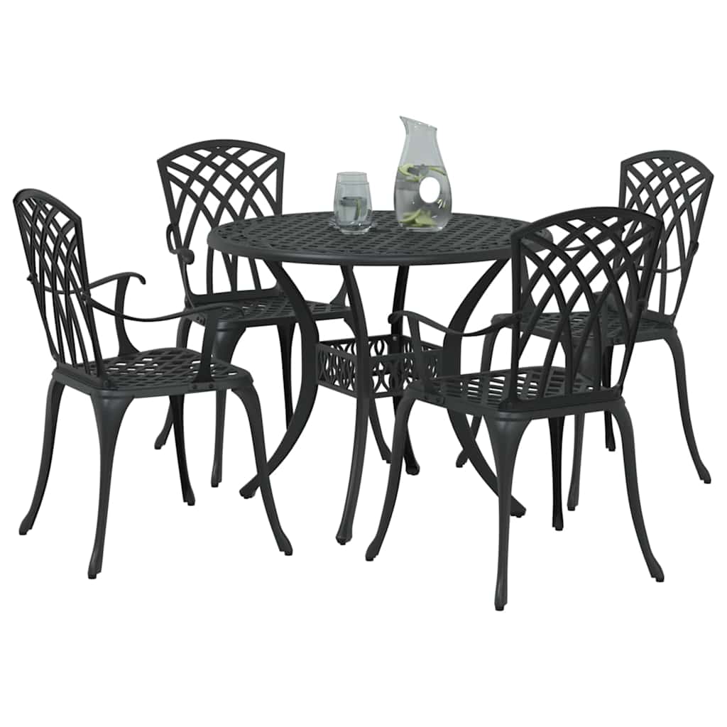 Tuin eettafelset 5 pcs Zwart Aluminium