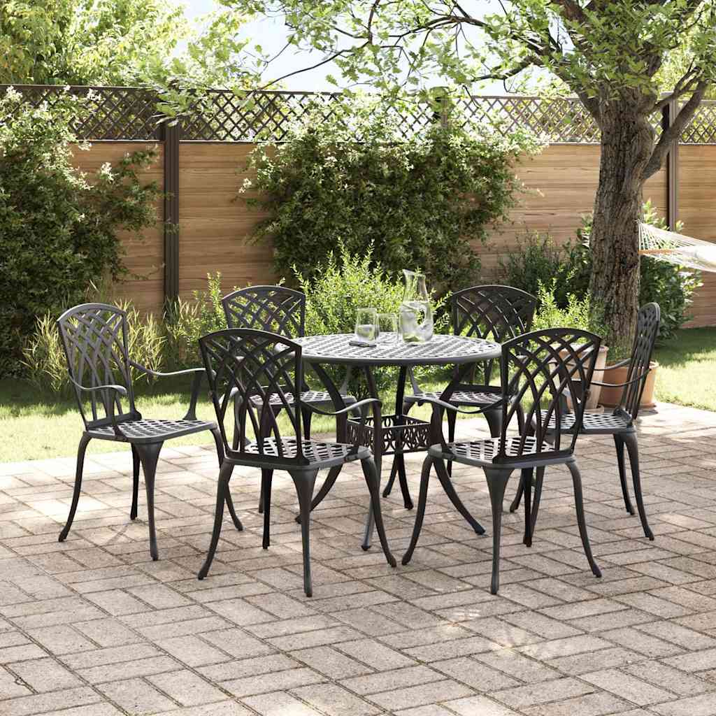 Tuin eettafelset 7 pcs Zwart Aluminium