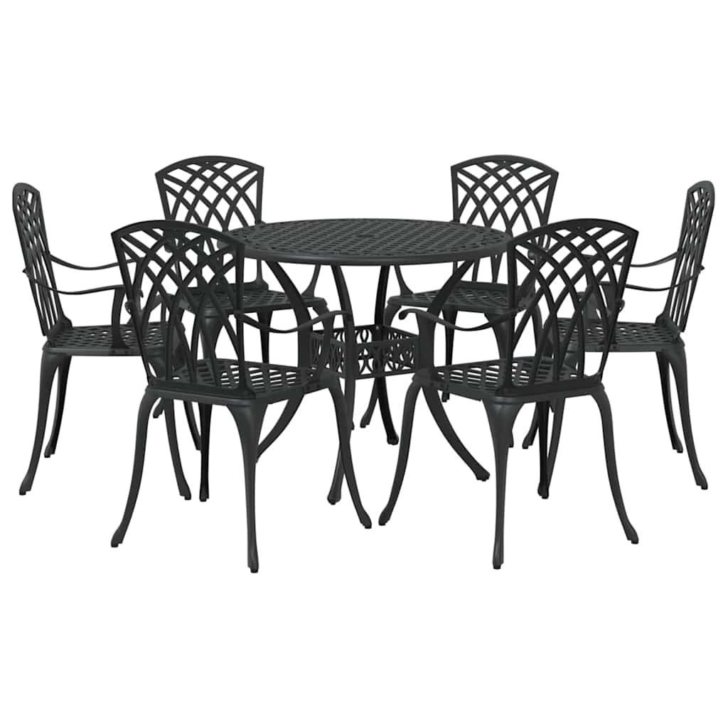 Tuin eettafelset 7 pcs Zwart Aluminium