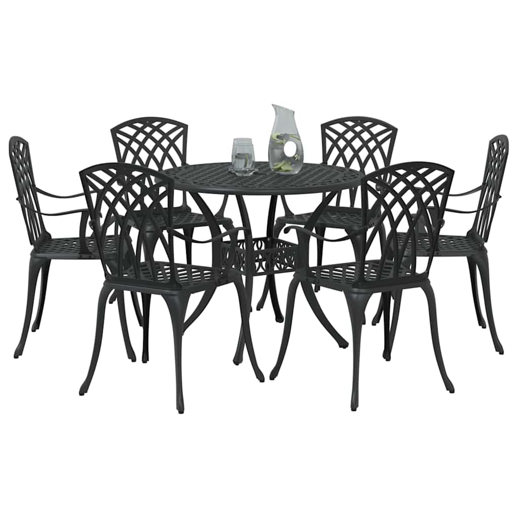 Tuin eettafelset 7 pcs Zwart Aluminium