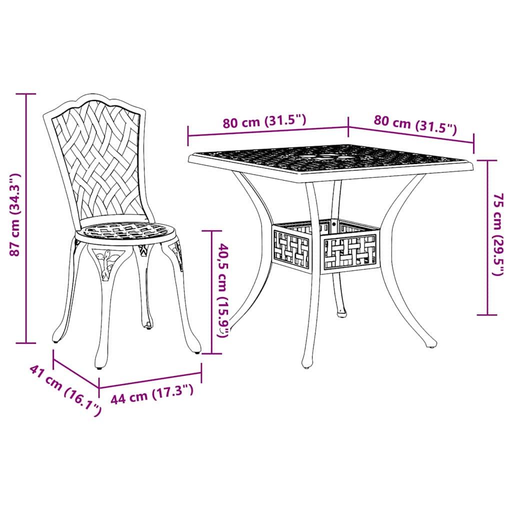 Tuinset 3 Pcs Gegoten Aluminium 2-zits