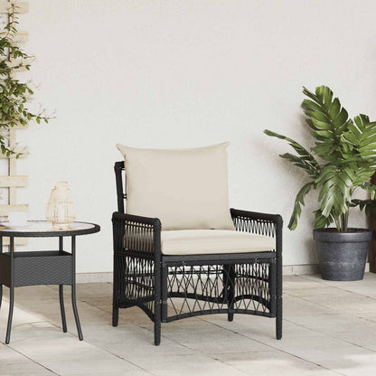 Tuinstoel Met Kussen 73 X 61 X 77 Cm Poly Rattan Zwart en crèmewit