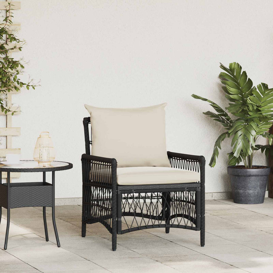 Tuinstoel Met Kussen 73 X 61 X 77 Cm Poly Rattan Zwart en crèmewit