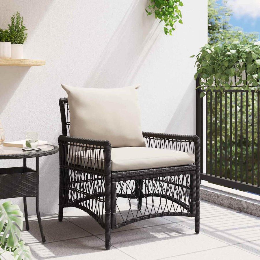 Tuinstoel Met Kussen 73 X 61 X 77 Cm Poly Rattan Zwart en crèmewit