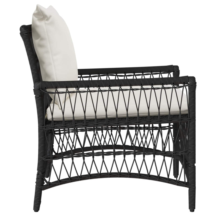 Tuinstoel Met Kussen 73 X 61 X 77 Cm Poly Rattan Zwart en crèmewit