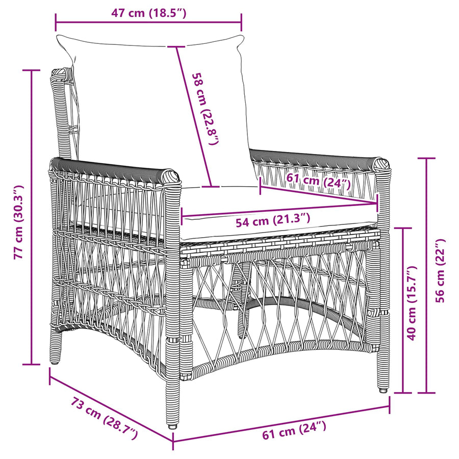 Tuinstoel Met Kussen 73 X 61 X 77 Cm Poly Rattan beige en crèmewit