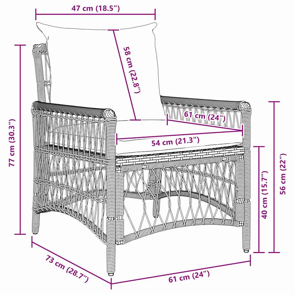 Tuinstoel met kussen Bruin 73 x 61 x 77 cm poly rattan