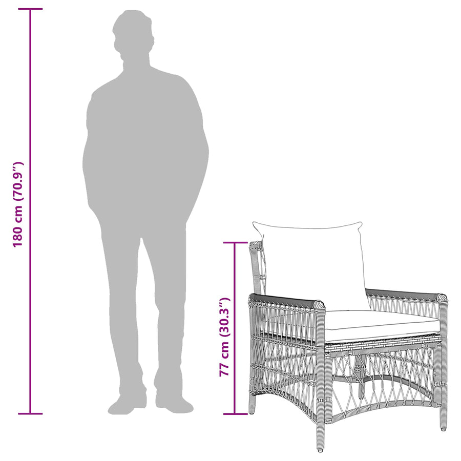 Tuinstoel met kussen Zwart 73 x 61 x 77 cm poly rattan