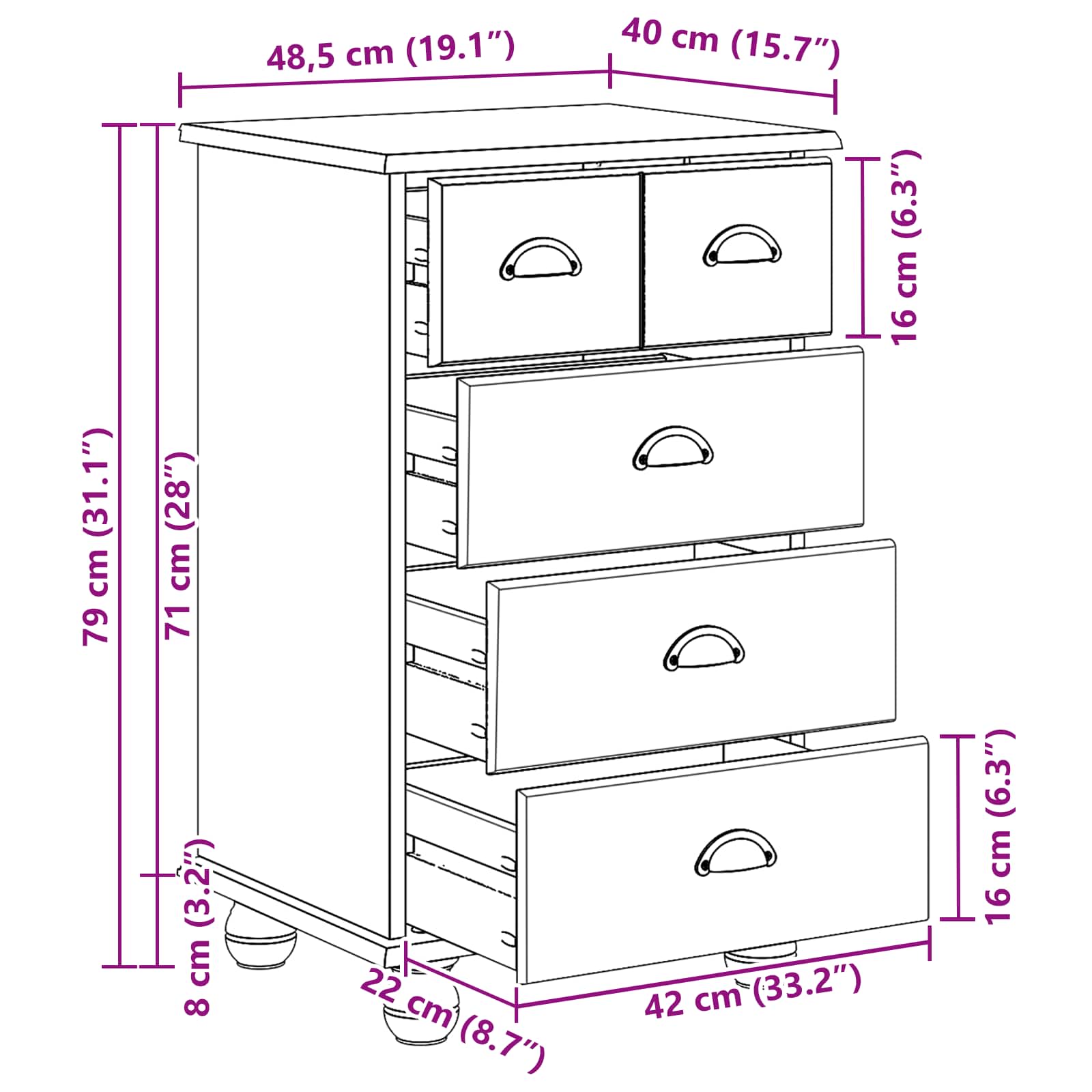 Ladekast ASKIM Wit 45,8 x 40 x 79 cm Massief grenenhout