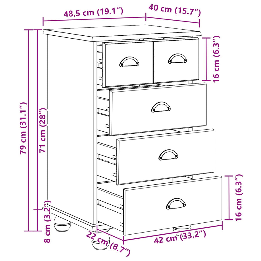 Ladekast ASKIM Wit 45,8 x 40 x 79 cm Massief grenenhout