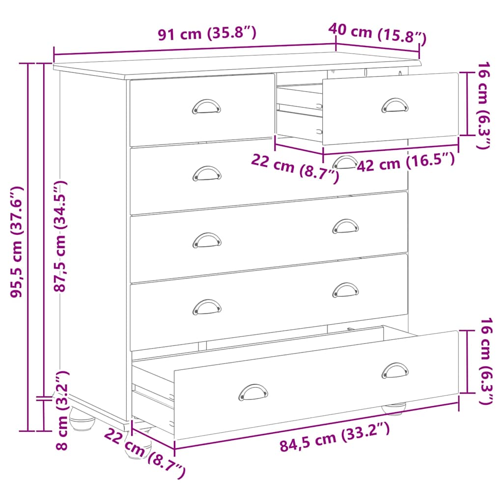 Ladekast ASKIM Bruin 91 x 40 x 95,5 cm Massief grenenhout