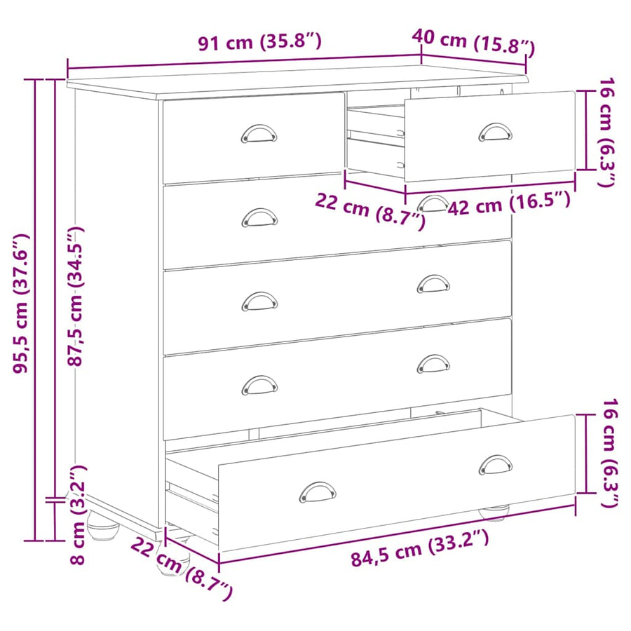 Ladekast ASKIM Bruin 91 x 40 x 95,5 cm Massief grenenhout